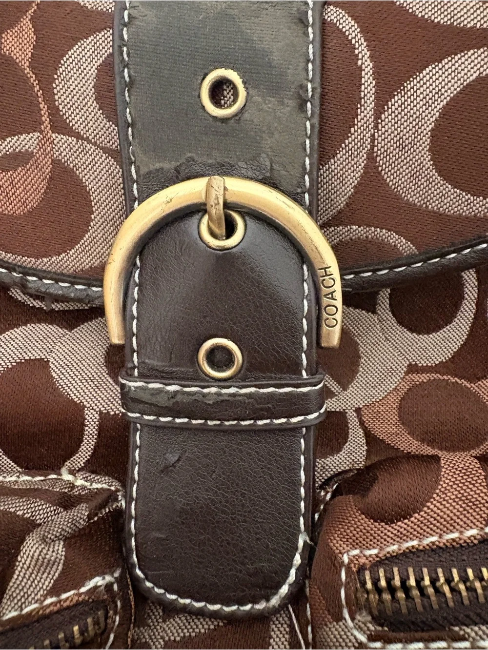 Coach Brown Signature Logo Backpack with Gold-Tone Buckle